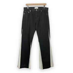 Faith Connexion | Black Denim White Silk Panel Released Hem Flare Jeans